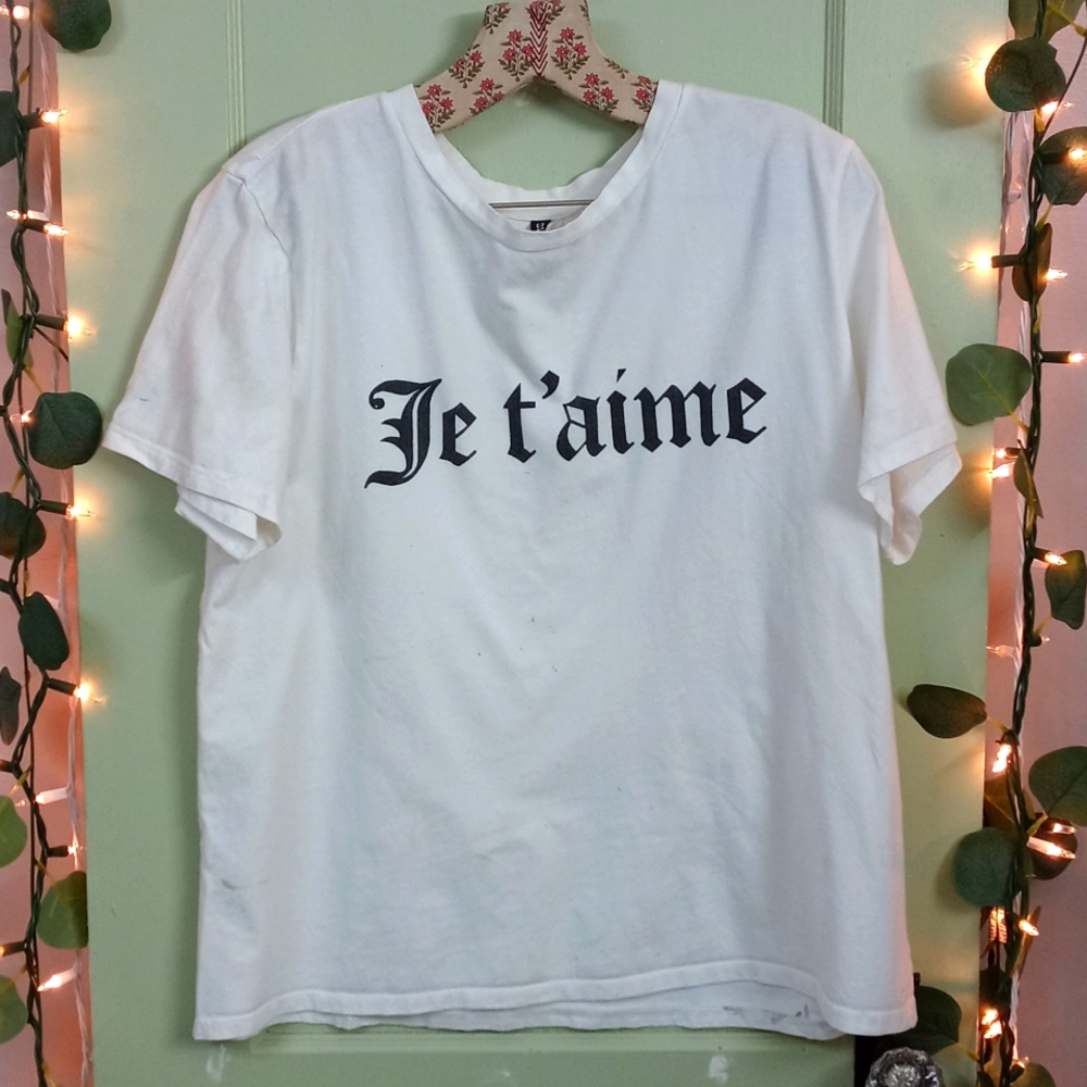 Women's 🆓 Divided Je T'aime L white black T-shirt 👕